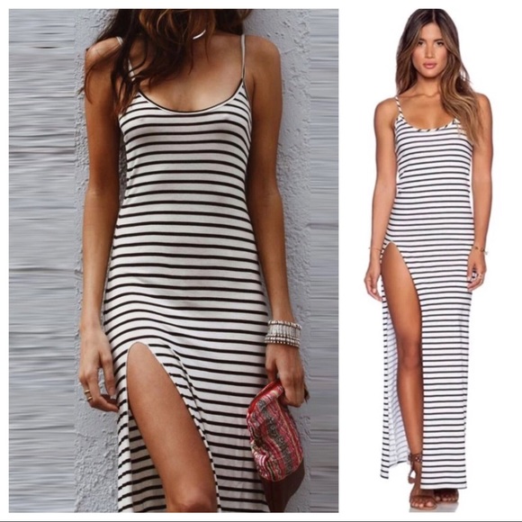 Haute Ellie Dresses & Skirts - 🧡2/$20💛 Black & White Striped High Slit Dress
